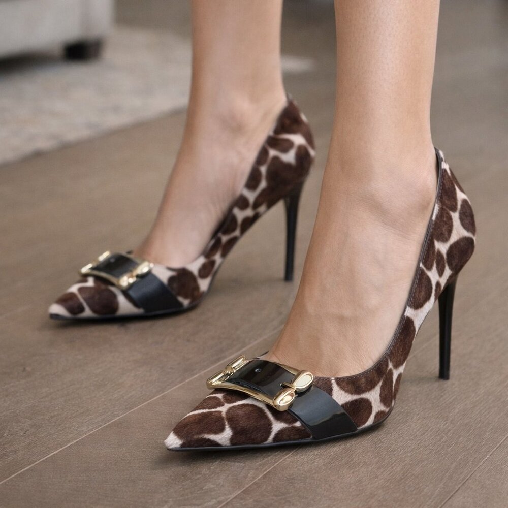 Nine West animal print women's heels/ pumps.Stilleto heel, real leather and hair